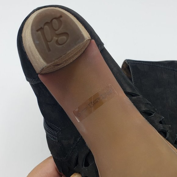 Paul Green Tacey Bootie 9 Black Nubuck Peep Toe Heels Slashed Uppers - Picture 13 of 13